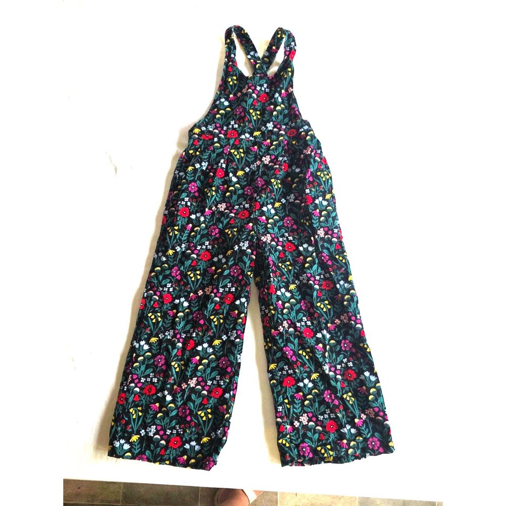 NWOT Hanna Andersson Floral Dark Moody Corduroy Overalls Jumpsuit Size 8 (130cm)